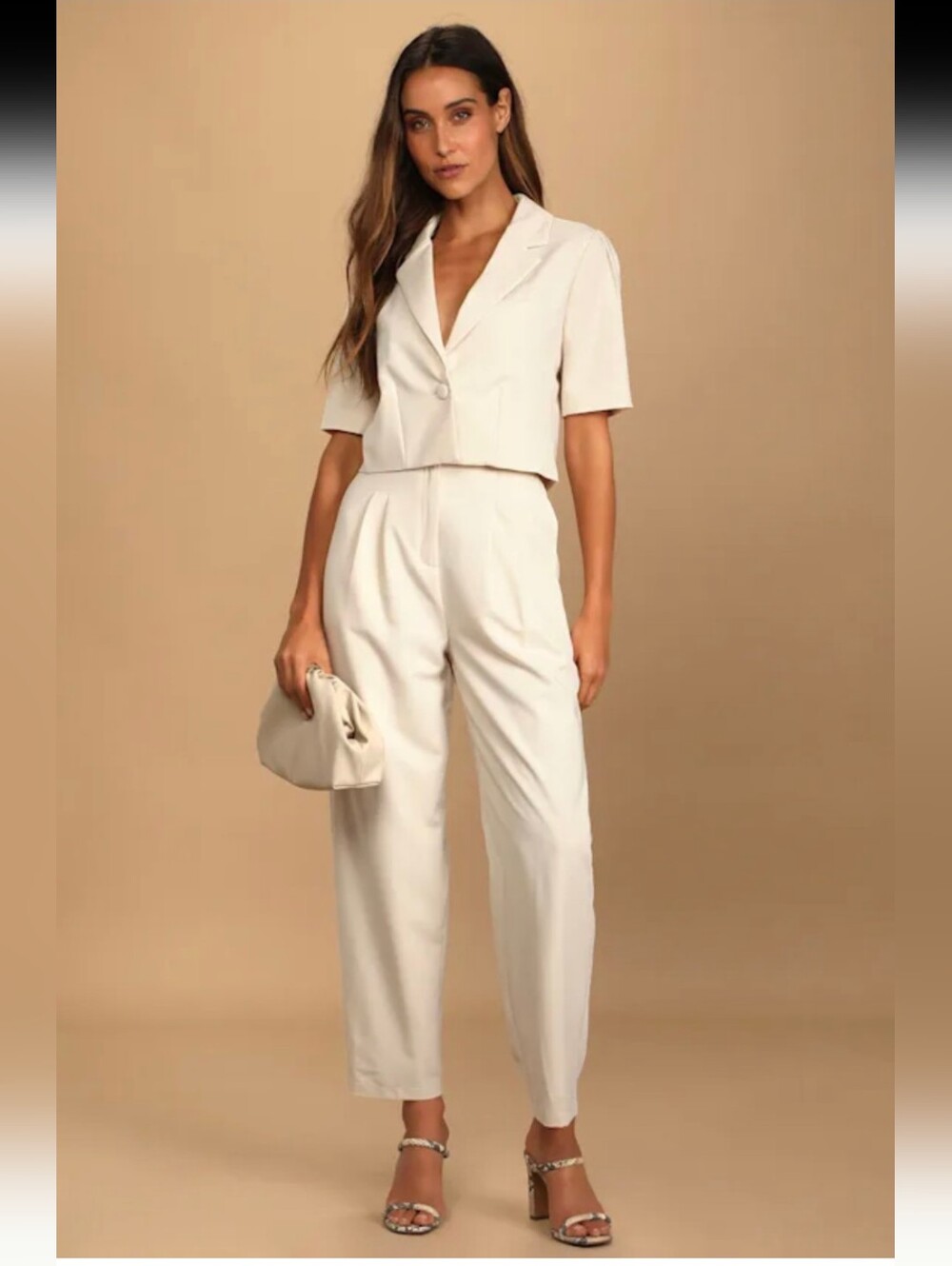 LULUS Cream Pleated High Waisted Lined Pants Trousers Medium